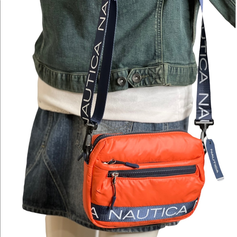 Nautical Crossbody Bag Orange Navy Logo Shoulder Bag Puffer Waist padded - Picture 6 of 16